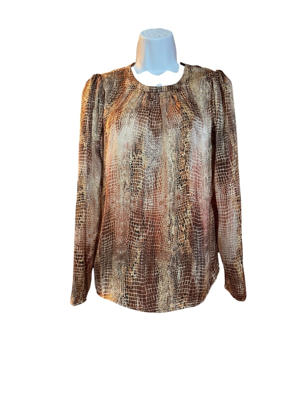 Allison Joy Brown Snake Print Long Sleeve Blouse